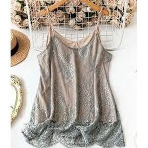 Lace Taupe Overlay Sheer Cami Dress Plus Size 0XL Whimsical Fairy Romantic